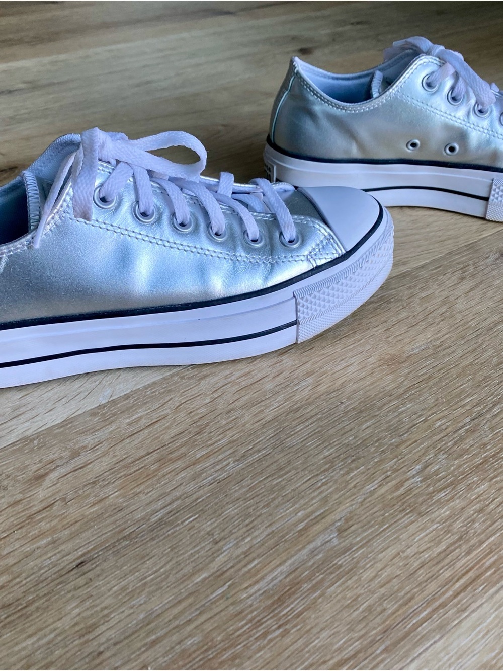 Chuck Taylor Converse All Star Lift Platform Silver Leather By You Sneakers